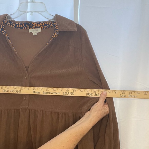 Umgee Brown Corduroy Tiered Dress /Tunic Babydoll Lg - Picture 5 of 7